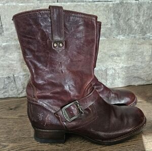 Retired FRYE Engineer Martina (76920) Women's Biker Moto Boots Dark Brown Sz 8